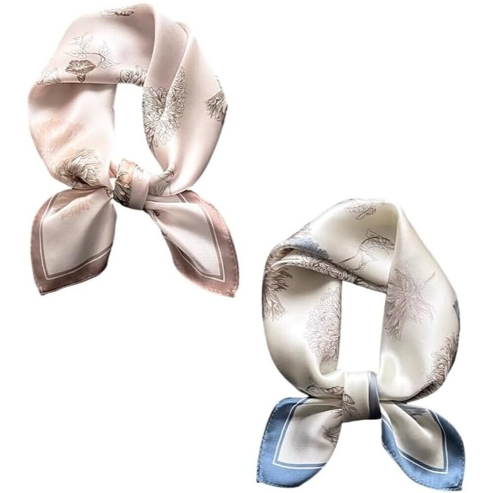 Silk Satin Chrysanthemum Head Scarf Medium Square Hair Scarf for Women 28 Inches